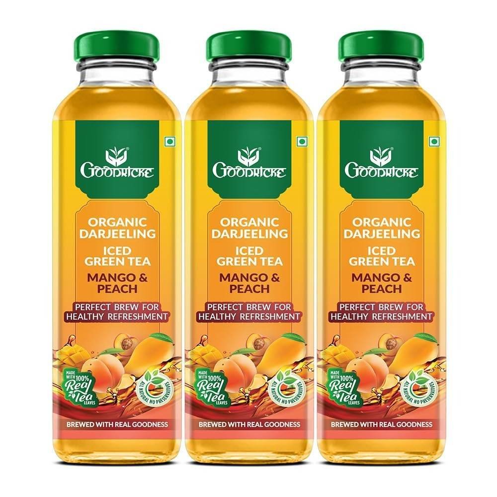 uk71c395ltGmL-1.jpg Goodricke Ice Tea Mango & Peach - 350 ml Each(Pack of 3) | Organic Darjeeling Black and Green Iced Tea Bottles | Healthy and Perfect Cold Brew for Refreshment | Strong and Highly Flavourful - Fast UK Delivery - Image 1