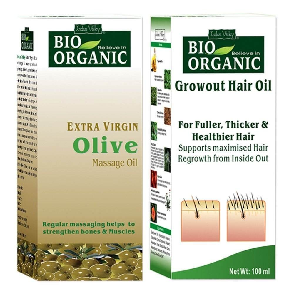 uk71cb0B52wL-1.jpg INDUS VALLEY 100% Organic Olive Oil Massage Oil & Growout Hair Oil (100ml+100ml= 200ml) - Fast UK Delivery - Image 1