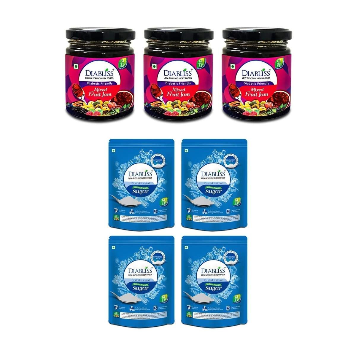 uk71ciS7x5sEL-1-1.jpg Diabliss Mixed Fruit Jam pack of 3 - Sugar 500g Pouch pack of 4 - Low Glycemix Index (GI) Diabetic Friendly - Image 1