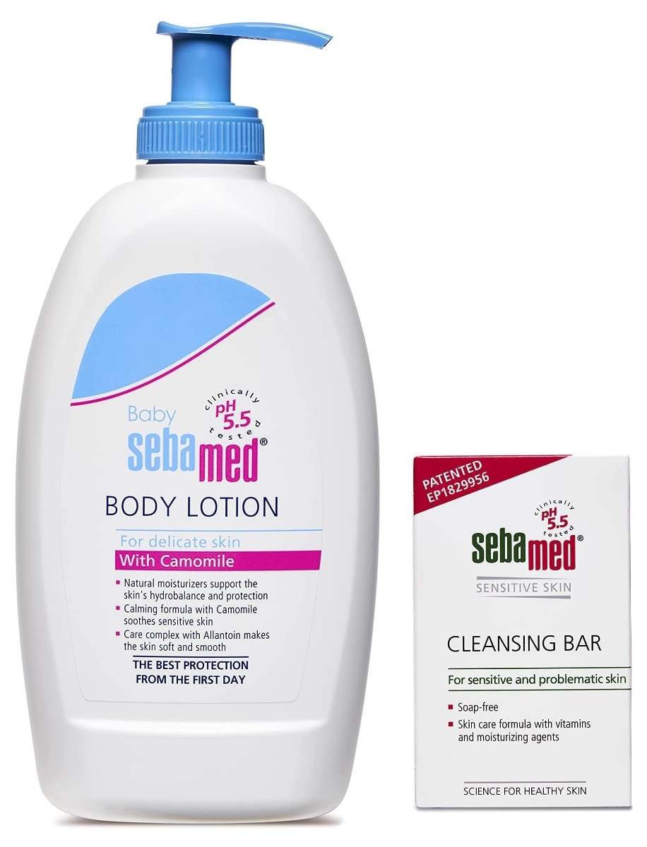 uk71crQDMC1vL-1-1.jpg SebaMed Baby Body Lotion, For All Skin Types, 400 ml & Cleansing Bar Soap-Free for Normal to Oily Skin, 100gm - Fast UK Delivery - Image 1