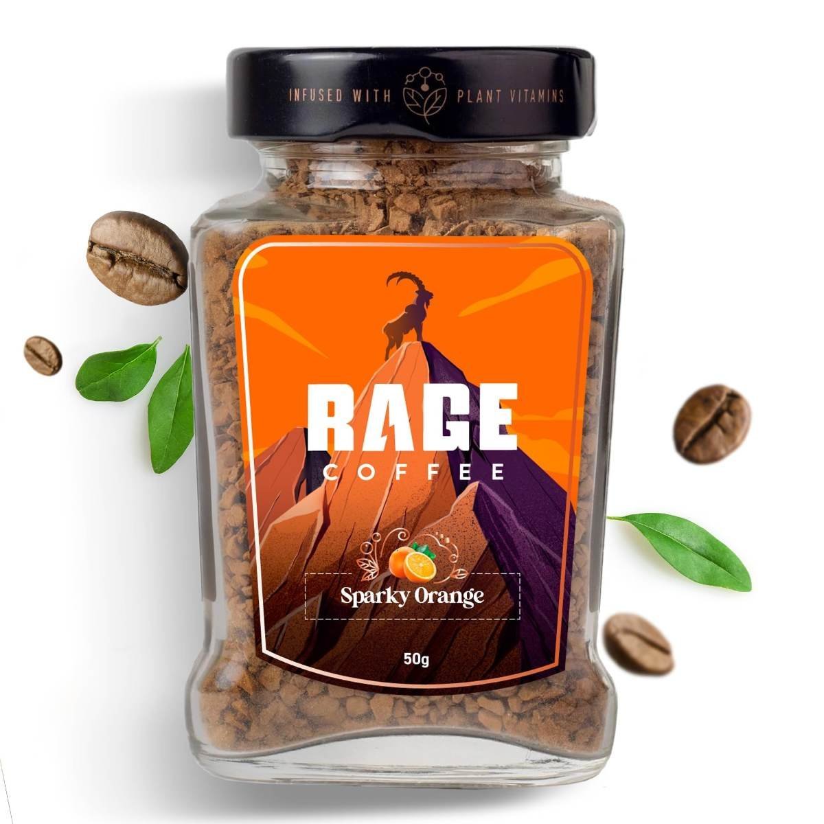 uk71dBgXxCFnL-1.jpg Rage Coffee Instant Sparky Orange Flavour with 100% Arabica Beans | Strong Aroma with Rich Taste | Helps in Boosting energy, Focus - 50g - Fast UK Delivery - Image 1