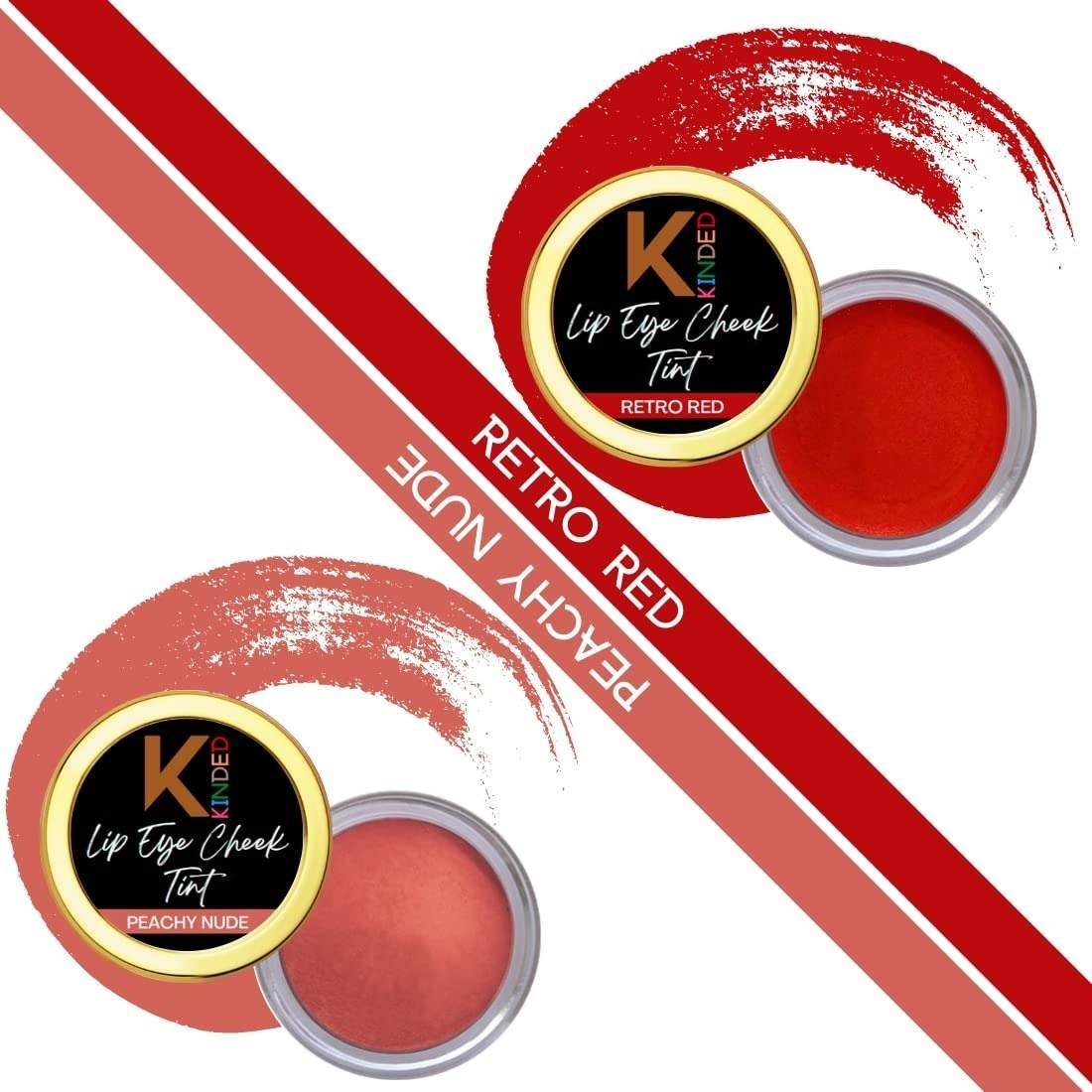 uk71dqMBh3C3L-1-1.jpg KINDED Lip Eye and Cheek Tint Combo for Women Girls Longlasting Moisturizing Nourishing Pigmented Lip Colour Lipstick Balm Eyeshadow Blush (Creamy Matte Finish, Retro Red & Peachy Nude, 8 gm each) - Fast UK Delivery - Image 1