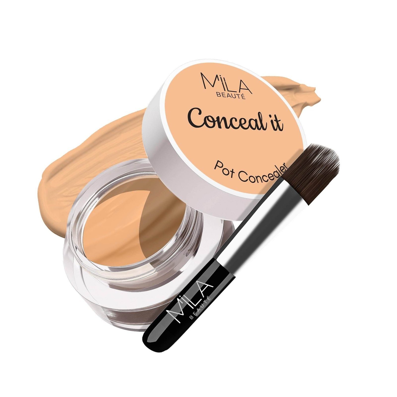 uk71f0ohnTGJL-1-1.jpg Mila Beaute Conceal It Pot Concealer with Brush | Enriched With SPF 15 and Vitamin E | Light Weight Concealer | Long Lasting Coverage | Natural Matte Finish | Covers All Skin Concerns | Easily Blendable Concealer For Face Makeup | Shade - (05 Pure Beige, 4g) - Fast UK Delivery - Image 1
