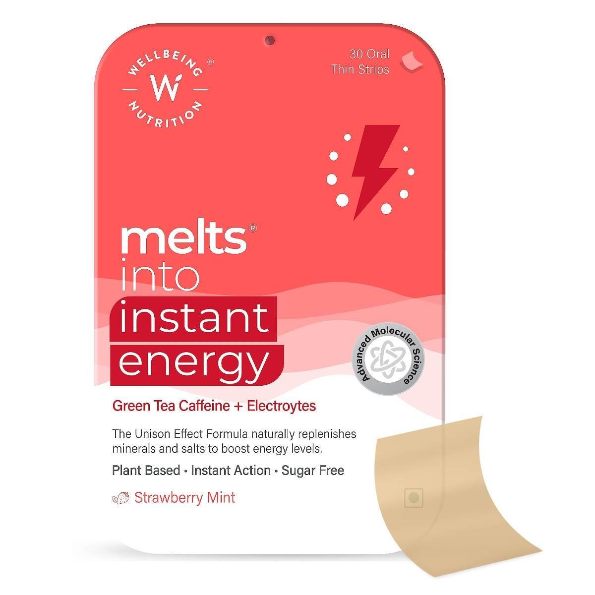 uk71fcFlP8KhL-1.jpg Wellbeing Nutrition Melts Instant Energy, 100% Plant Based Green Tea Caffeine, Essential Electrolytes and Vitamins for Endurance, Sports Hydration, Pre Workout Energy Boost - 30 Oral Strips - Image 1