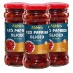 Abbie's Red Paprika Sliced, 350g, Pack of 3 | Perfect For Cooking and People Who Loves Spicy Food, Sprinkling/Garnishing On Dish, Seasoning and more | - Fast UK Delivery