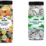 Organic Bites Combo of Colourful Mix Fruit Candy and Extra Strong Mint Candy 200 gm each (Total 400 gm Jar Pack) - Fast UK Delivery