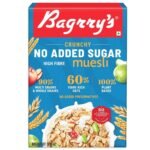 Bagrry's Crunchy Muesli No Added Sugar 0% 500g Box| 90% Multi Grains | 60% Fibre Rich Oats with Bran | Whole Grain Breakfast Cereal | Helps Manage Weight | 0% Added Sugar | Plant Based Muesli - Fast UK Delivery