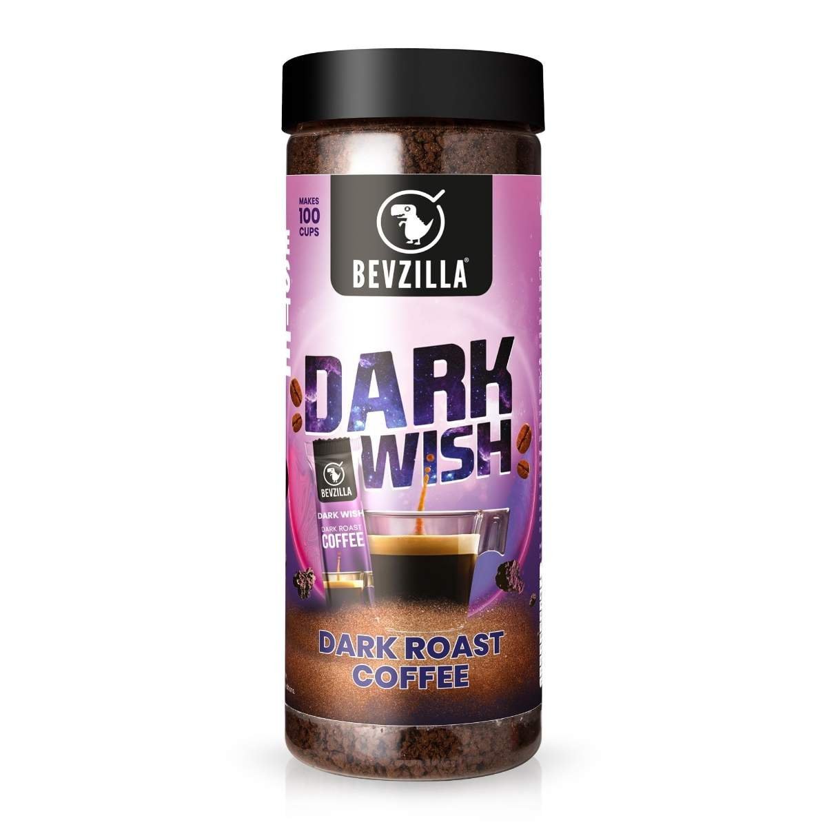 uk71gzXcBteeL-1-1.jpg Bevzilla 200 Gram Black Roast (Dark Wish) Strong Coffee | Make 100 Cups | Dark Wish Rich & Dark Instant Coffee Powder | Bold & Intense| Premium Coffee | 100% Arabica Coffee| Espresso, Cappuccino, Latte| High Caffeine - Fast UK Delivery - Image 1