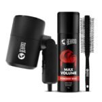Beardo Hair Volumizer Combo (Set of 3) | Ultimate Hair Styling Kit For Men | Styling Gun Ultra Compact Hair Dryer with Max Volume Powder Wax 10g & Roller Hair Brush | Get Hair Volume & Style Hair Like A Pro - Fast UK Delivery