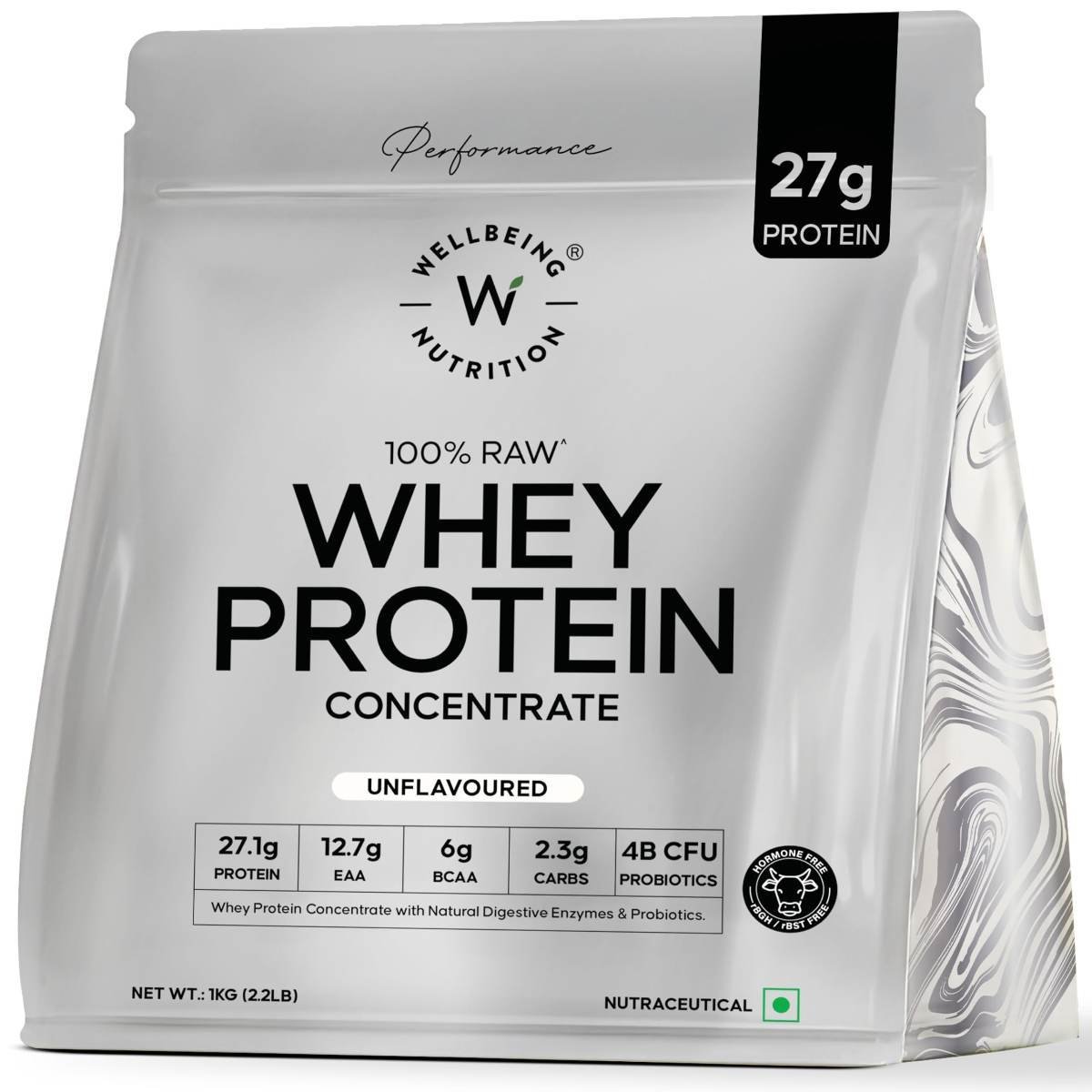 uk71ijmQmPDgL-1.jpg Wellbeing Nutrition 100% Raw Whey Protein Concentrate (Unflavoured) | 27g Protein, 12.7g EAA, 6g BCAA | 4B CFU Probiotics & Natural Digestive Enzymes | No Bloating, Easy to Digest | 1kg - Image 1