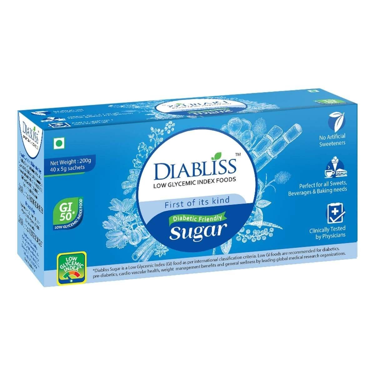 uk71j7KbFsuuL-1-1.jpg Diabliss Diabetic Friendly Herbal Cane Sugar - Free from Chemicals/Artificial Sweetener - 5 Gms Sachet Pack - 200 Gms(40x5g) - Image 1