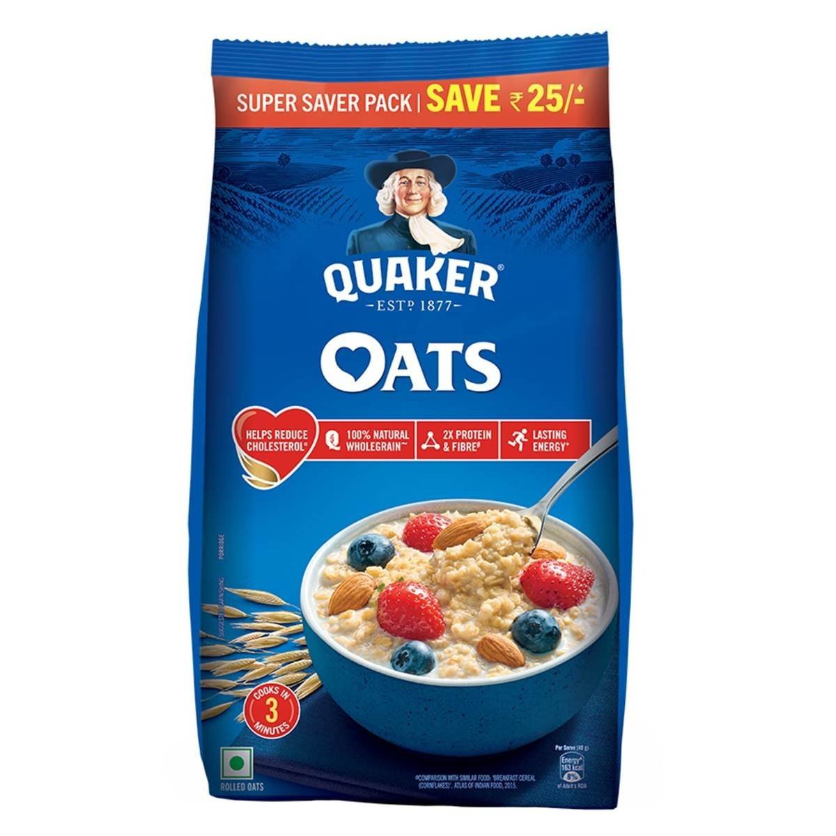 uk71jx8ylQrrL-1.jpg Quaker Oats 1.5kg, Rolled Oats Natural Wholegrain, Nutritious Breakfast Cereals, Dalia Porridge, Easy to Cook - Fast UK Delivery - Image 1