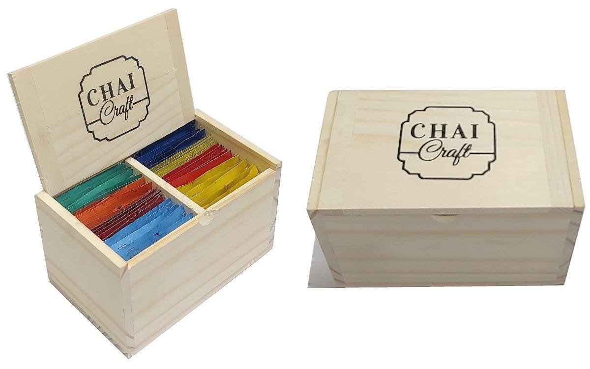 uk71k9pN0QYoL-1-1.jpg Chai Craft Boxful of surprises- 40 teabags in a pine wood box Pack of 1 - Fast UK Delivery - Image 1