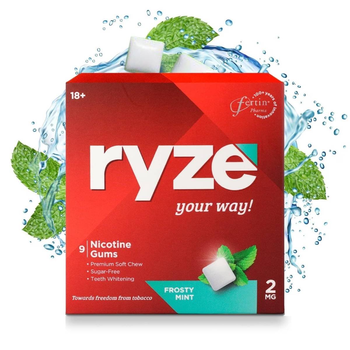 uk71ktjB31WeL-1-1.jpg RYZE Nicotine Gum 2mg | Pack of 15 (135 gums) | Frosty Mint | Freedom from Smoking & Tobacco | Easy on Throat | WHO & FDA Approved | Sugar Free | Teeth Whitening - Image 1