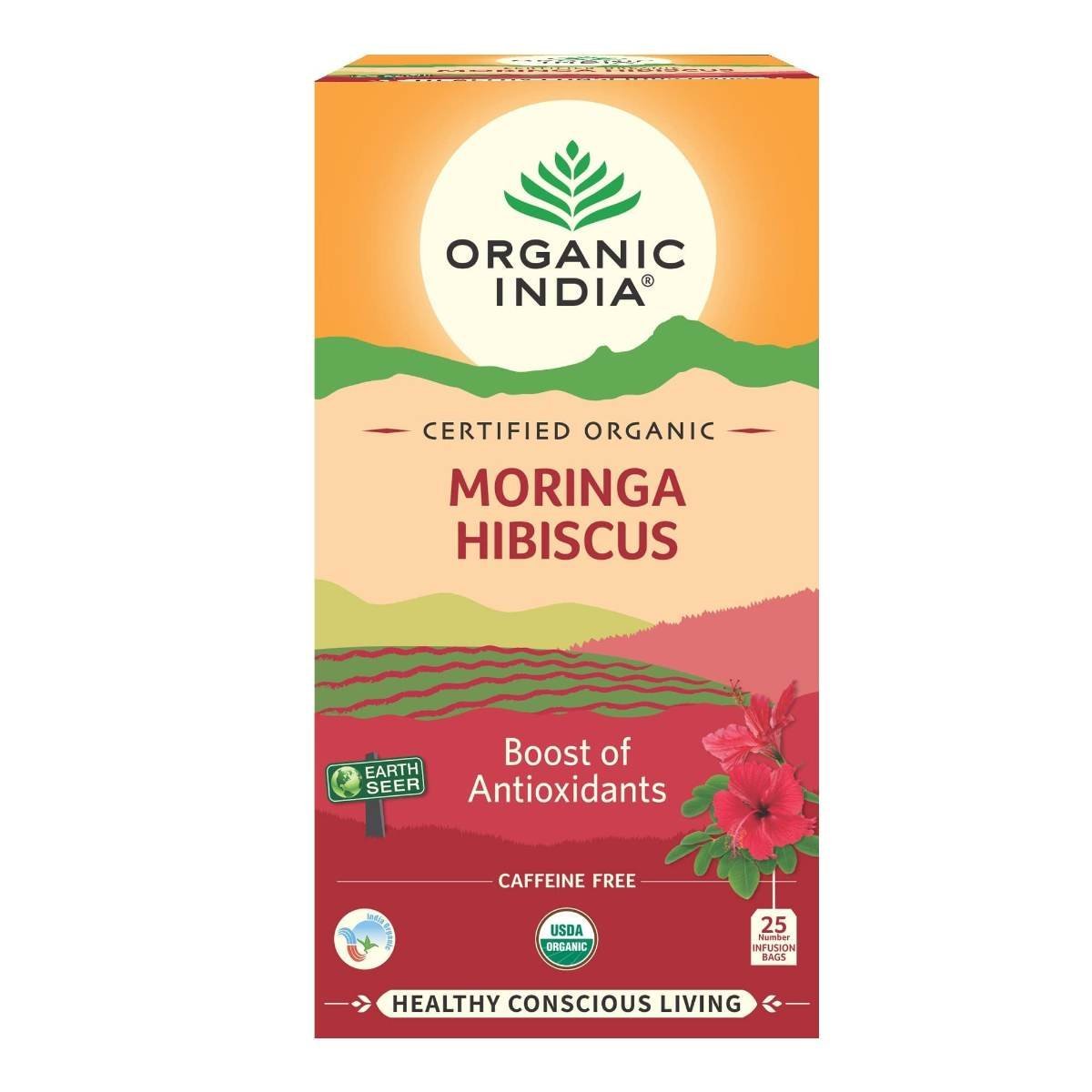 uk71lCCWk3OlL.jpg ORGANIC INDIA Moringa Hibiscus 25 Tea bags (Pack of 1) - Fast UK Delivery - Image 1