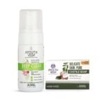 Ayouthveda Combo For Dirt Free Clear Skin, Dark Spots, Refreshes Complexion - Deep Clean Foaming Face Wash 100ml | Delicate Skin Pure Handmade Castile Soap With Neem & Tulsi 100g - Fast UK Delivery