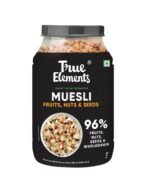 True Elements Muesli Fruit and Nuts 1kg Jar - With Real Fruits & Almonds | 100% Wholegrain Muesli with Oats, Almonds | Real Freeze-dried fruits, Not Candied | Breakfast Cereal | High Fibre & Nutrient-Rich blend - Fast UK Delivery