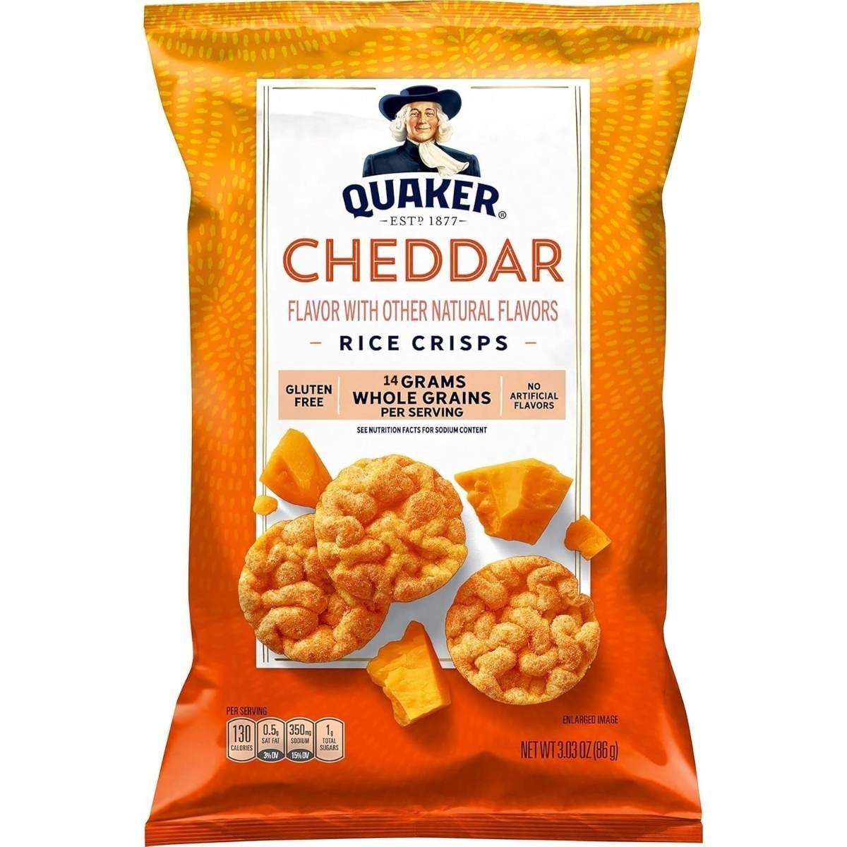 uk71mKTyWeSL-1.jpg Quaker's Cheddar Flavoured Rice Crisps | 14 Grams Whole Grains per Serving | No Artificial Flavours | 3.05 Oz (86g) - Fast UK Delivery - Image 1