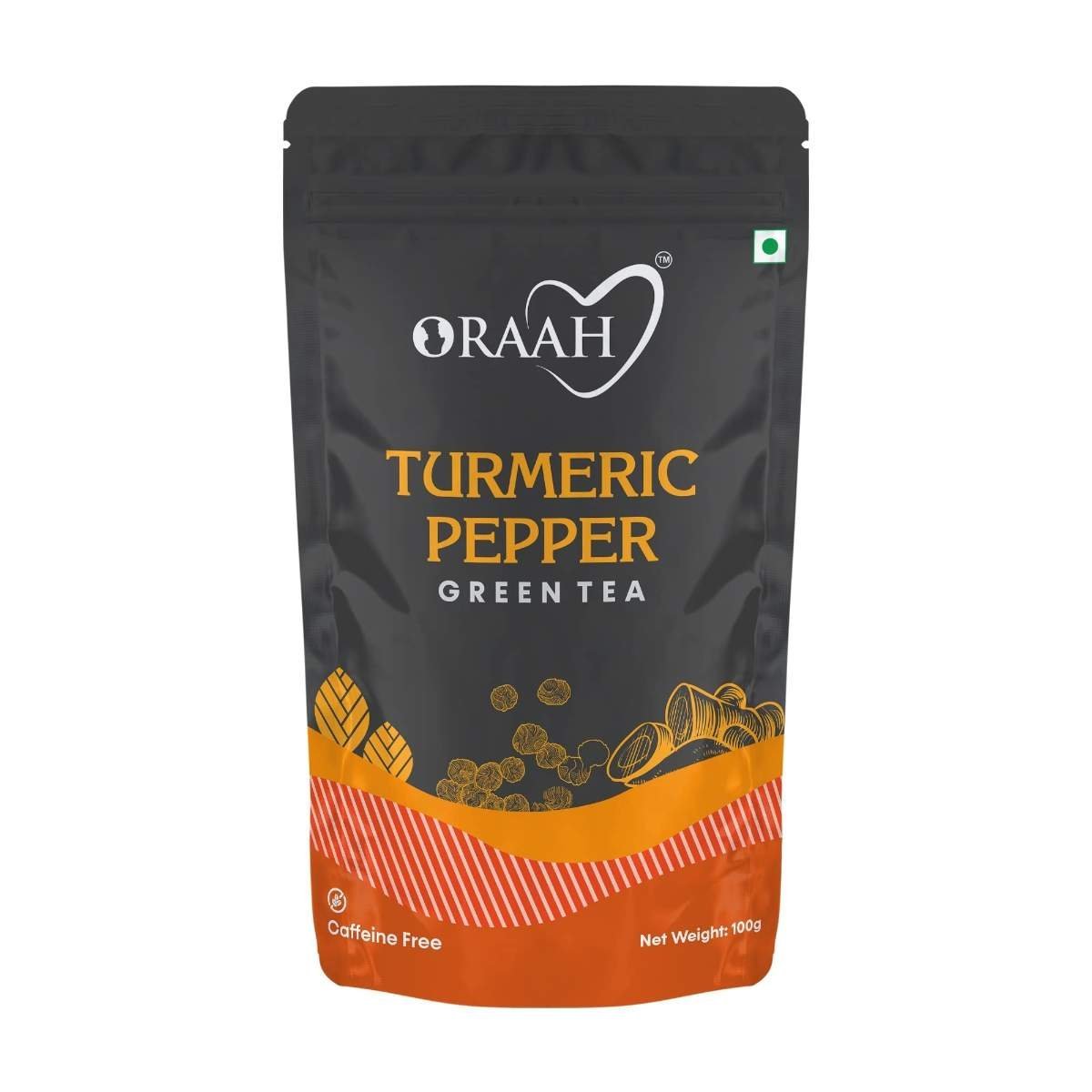 uk71mq7iJWMZL-1-1.jpg Oraah Turmeric Pepper Herbal Tea- 100gms | 100% Natural Ingredients | Health Benefits of Active Turmeric + Pepper + Cardamom + Cloves | Low Caffeine Herbal Detox Tea Blend | Anti-Inflammatory - Fast UK Delivery - Image 1