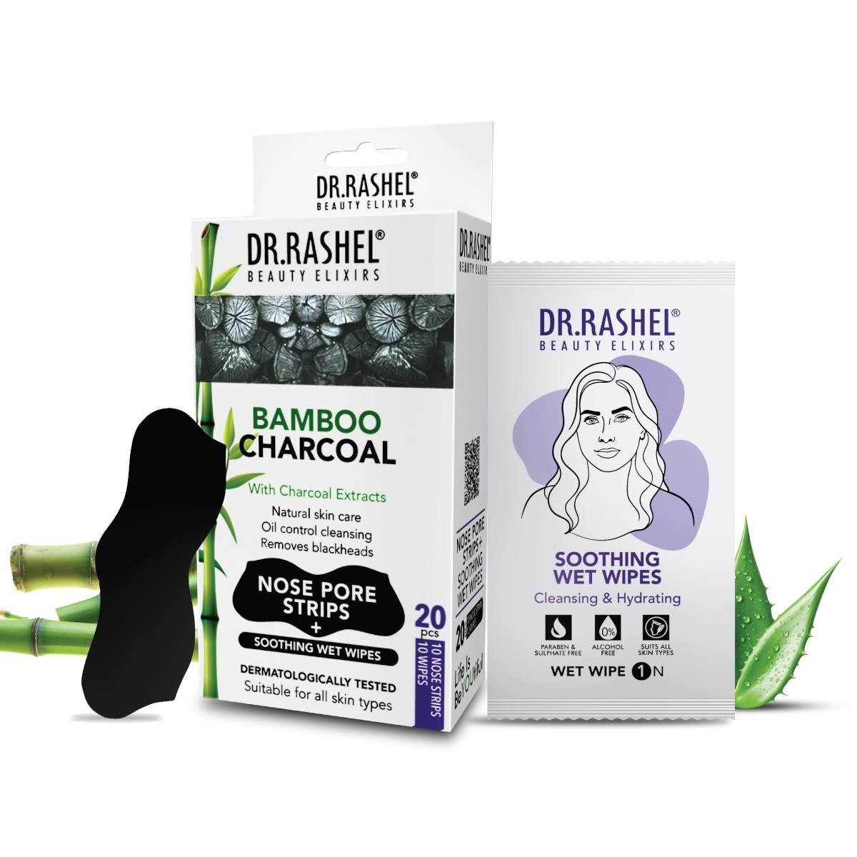 uk71n8vQ5zdL-1.jpg DR.Rashel Nose Pore Strips| Deep Cleansing Nose Strips For Instant And Painless Blackheads Removal 20 PCS (Bamboo Charcoal) (10 Strips &10 Wipes) - Fast UK Delivery - Image 1