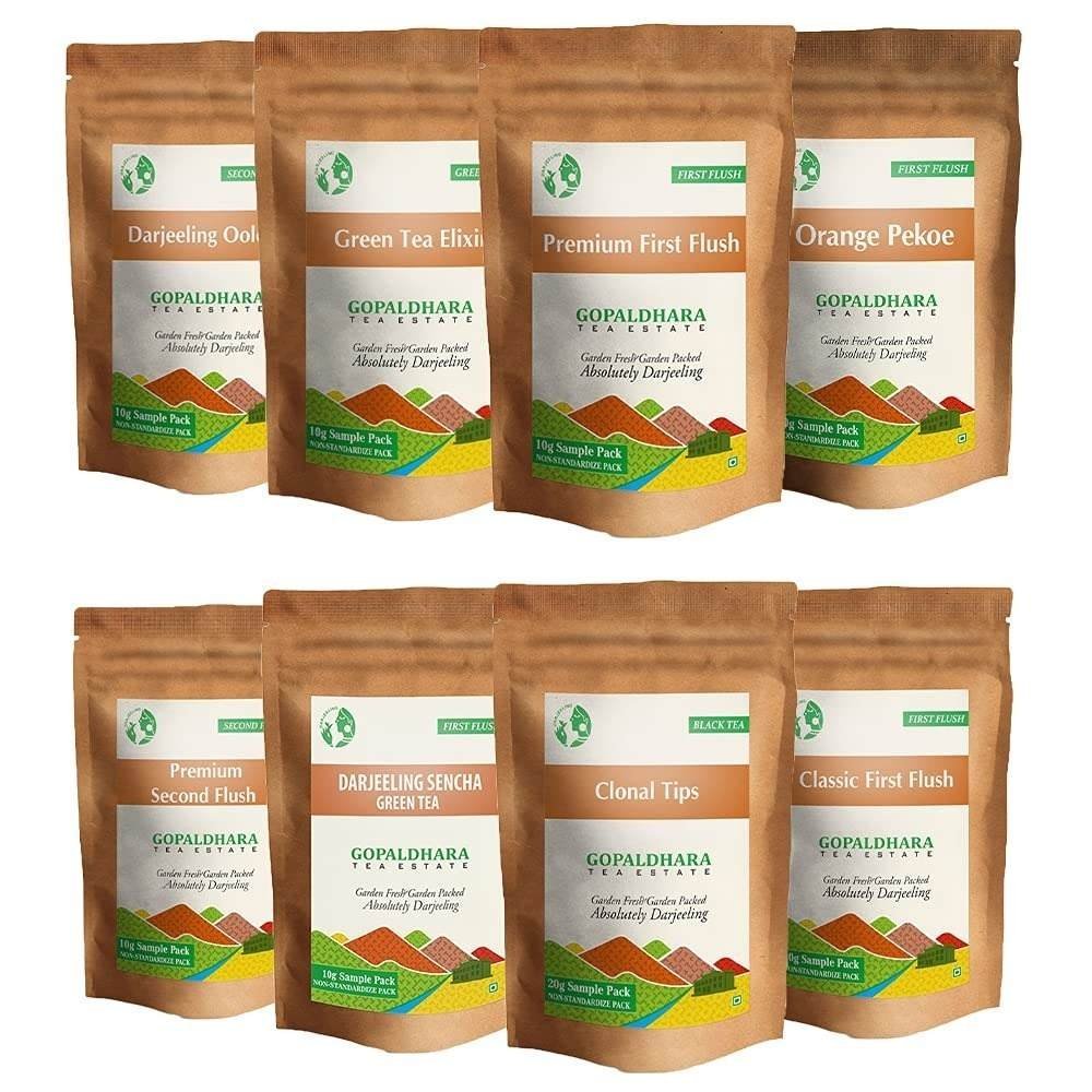 uk71o6vK7T4CL-1-1.jpg Gopaldhara Regular Darjeeling Teas Sample Pouches (Pack of 8 Teas - 10 Grams Each) - Special FTGFOP1 Teas From Gopaldhara Tea Estate Highest Elevation (7000Ft.) - Fast UK Delivery - Image 1