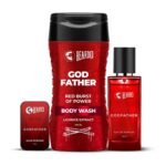 Beardo GodFather Body Wash 200ml, Solid Perfume 10g & Perfume 50ml - Set of 3, Grooming Essentials for Men | Powerful and Energising Bodywash for Men | Perfume for Men | Refreshing Cleanse & Long-Lasting Fragrance - Fast UK Delivery