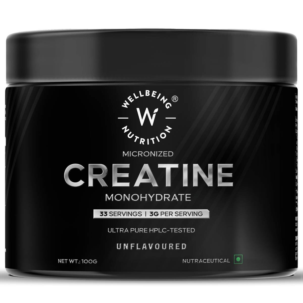 uk71oeLLbfHL-1.jpg Wellbeing Nutrition 100% Pure Micronised Creatine Powder Monohydrate Unflavoured |100g, 33 servings | Tested for Purity | For Muscle Strength & Recovery, Muscle Growth & Cognition | For Men & Women - Image 1
