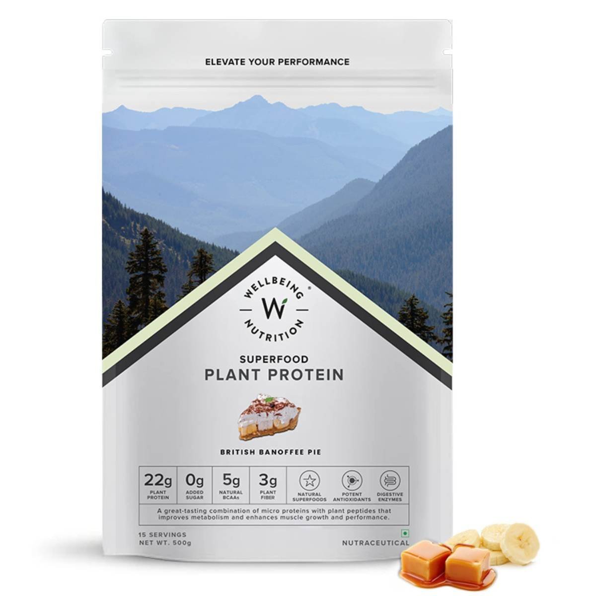 uk71olAacd0qL-1.jpg Wellbeing Nutrition Organic Vegan Plant Protein Isolate Powder | 22g Protein, 5g BCAA European Pea & Brown Rice Protein | Superfoods, Fiber for Muscle Growth & Recovery | British Banoffee Pie -500gm - Image 1