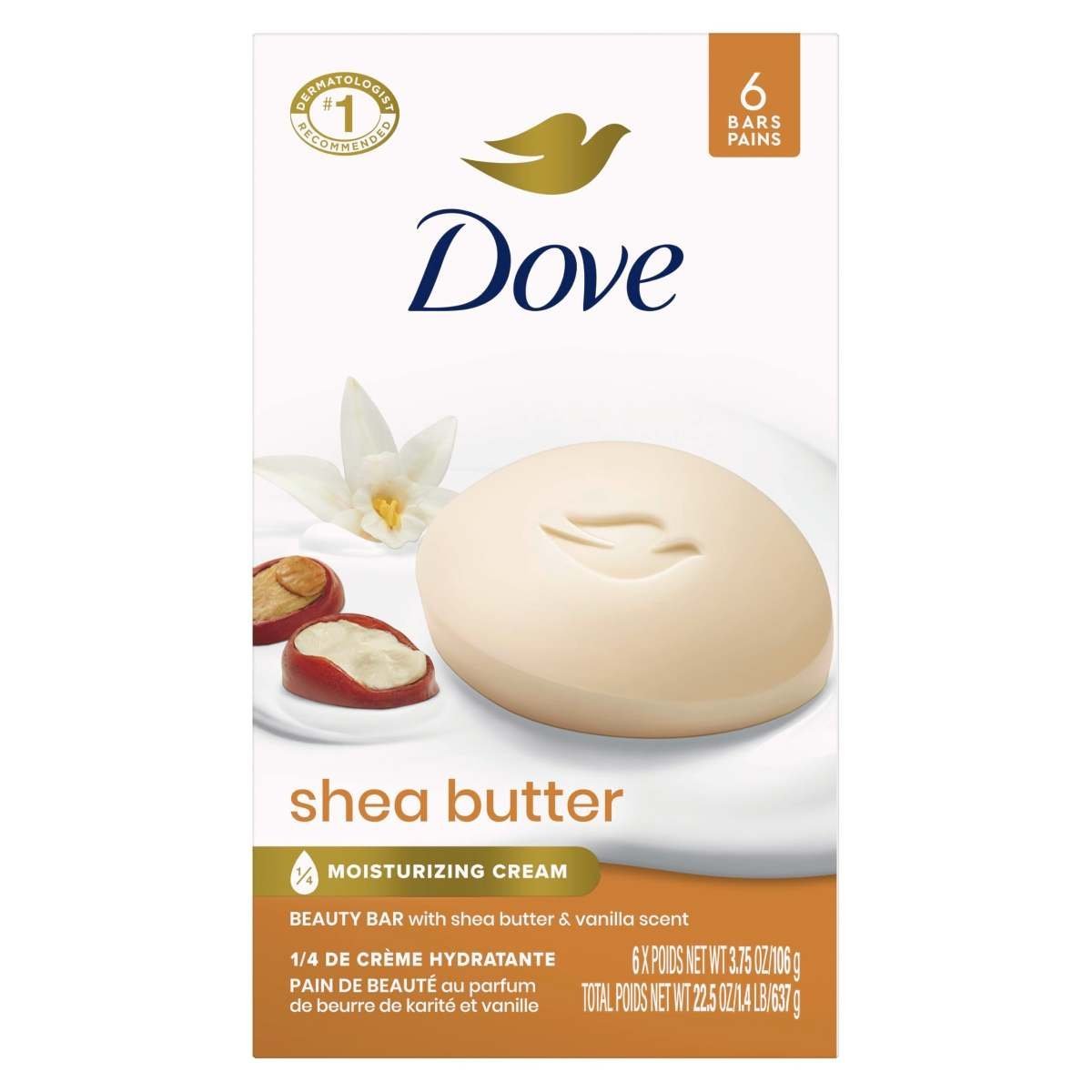 uk71pke2NWFNL-1-1.jpg Dove Beauty bar soap pack of 6 (Shea Butter & Vanilla) - Fast UK Delivery - Image 1