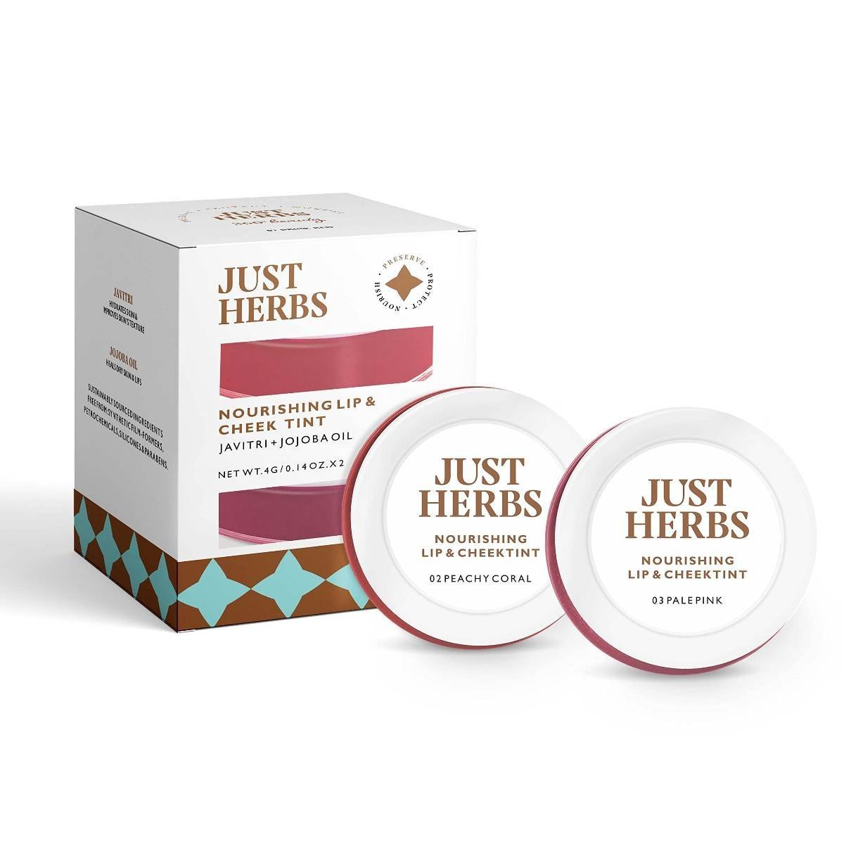 uk71qebmlxRqL-1.jpg Just Herbs Vegan Lip and Cheek Tint (pack of 2) : Subtle Day-Wear Must Haves - Peachy Coral and Pale Pink - Fast UK Delivery - Image 1