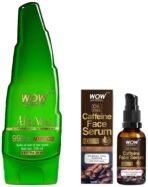 WOW Skin Science Caffeine Face Serum - Quick Absorbing - OIL FREE - Anti-Aging & WOW Skin Science 99% Pure Aloe Vera Gel for Face Combo - Fast UK Delivery
