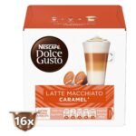 Nescafe Dolce Gusto Latte Macchiato Caramel 16 Capsule (8 Coffee Creamer + 8 Coffee), 145.6g - Fast UK Delivery