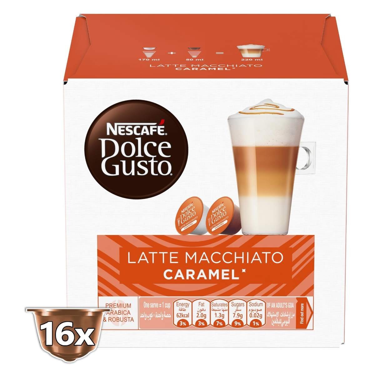 uk71r2oxzlSiL-1.jpg Nescafe Dolce Gusto Latte Macchiato Caramel 16 Capsule (8 Coffee Creamer + 8 Coffee), 145.6g - Fast UK Delivery - Image 1
