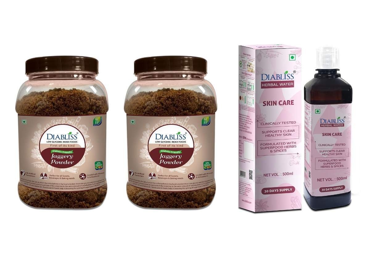 uk71r9Knyl1RL-1-1.jpg Diabliss Jaggery 750g Jar Pack of 2 & Diabliss Herbal Water for Skin Care Combo Pack - Image 1