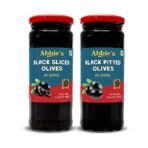 Abbie's Black Sliced Olives (450 g) + Black Pitted Olives (450 g), Pack of 1 Each, for Authentic Taste in Cooking, Snacking, Pizzas toppings or Italian Pastas Ingredient - Fast UK Delivery