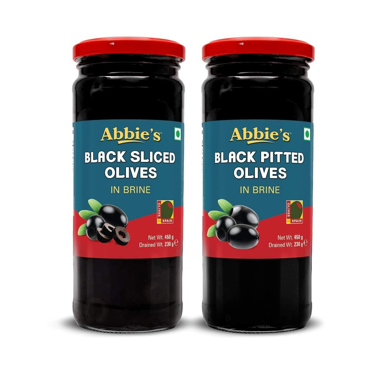 uk71sBqdnREoL-1-1.jpg Abbie's Black Sliced Olives (450 g) + Black Pitted Olives (450 g), Pack of 1 Each, for Authentic Taste in Cooking, Snacking, Pizzas toppings or Italian Pastas Ingredient - Fast UK Delivery - Image 1