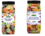 Organic Bites Combo of Colourful Jelly Bites and Mix Fruit Candy 200 gm each (Total 400 gm Jar Pack) - Fast UK Delivery
