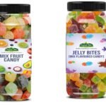 Organic Bites Combo of Colourful Jelly Bites and Mix Fruit Candy 200 gm each (Total 400 gm Jar Pack) - Fast UK Delivery