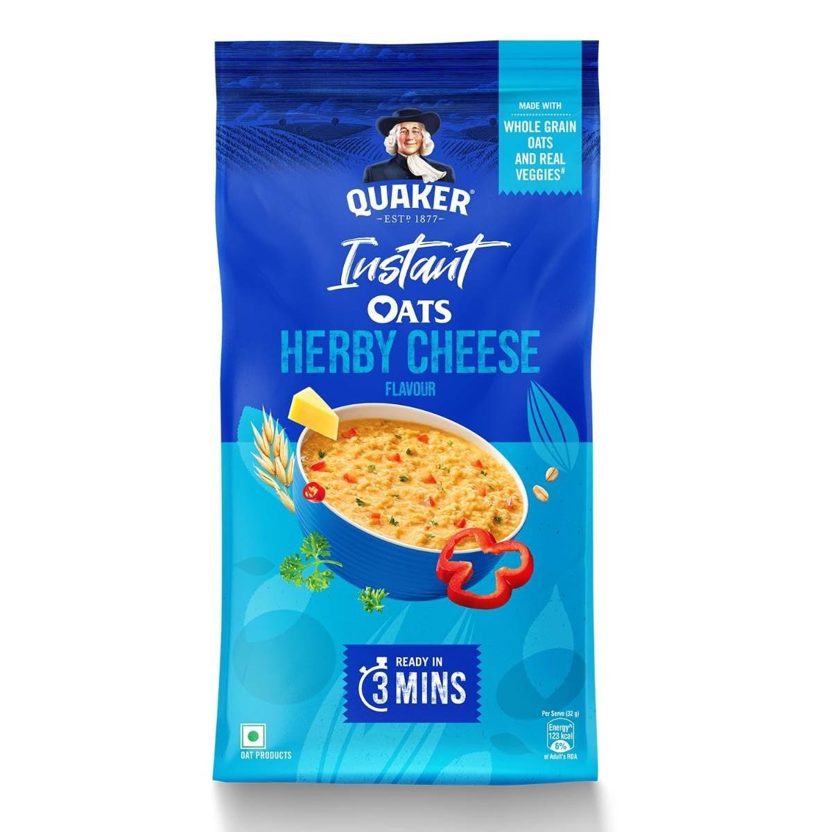 uk71tQlsaBGOL-1.jpg Quaker Instant Oats 400g, Herby Cheese flavour, Made with Wholegrain oats, Ready in 3 min, Source of Protein & Fibre, Delicious Snack, Nutritious Oats - Fast UK Delivery - Image 1