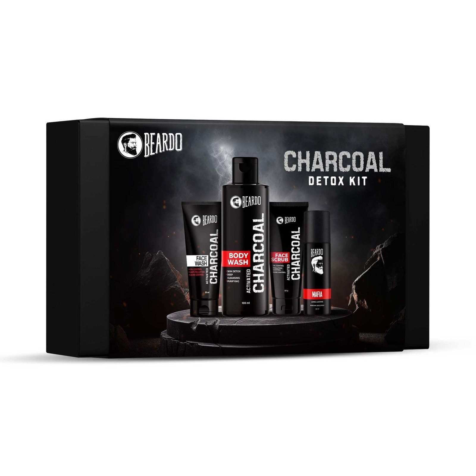 uk71tXS2i-8pL-1-1.jpg Beardo Charcoal Detox Kit | Grooming kit for men | Activated Charcoal Facewash | Activated Charcoal Bodywash | Activated Charcoal Face Scrub | Mafia perfume body spray for men | Gift Hamper for Men | Gift for husband | Gift for boyfriend | Anniversay Gift - Fast UK Delivery - Image 1