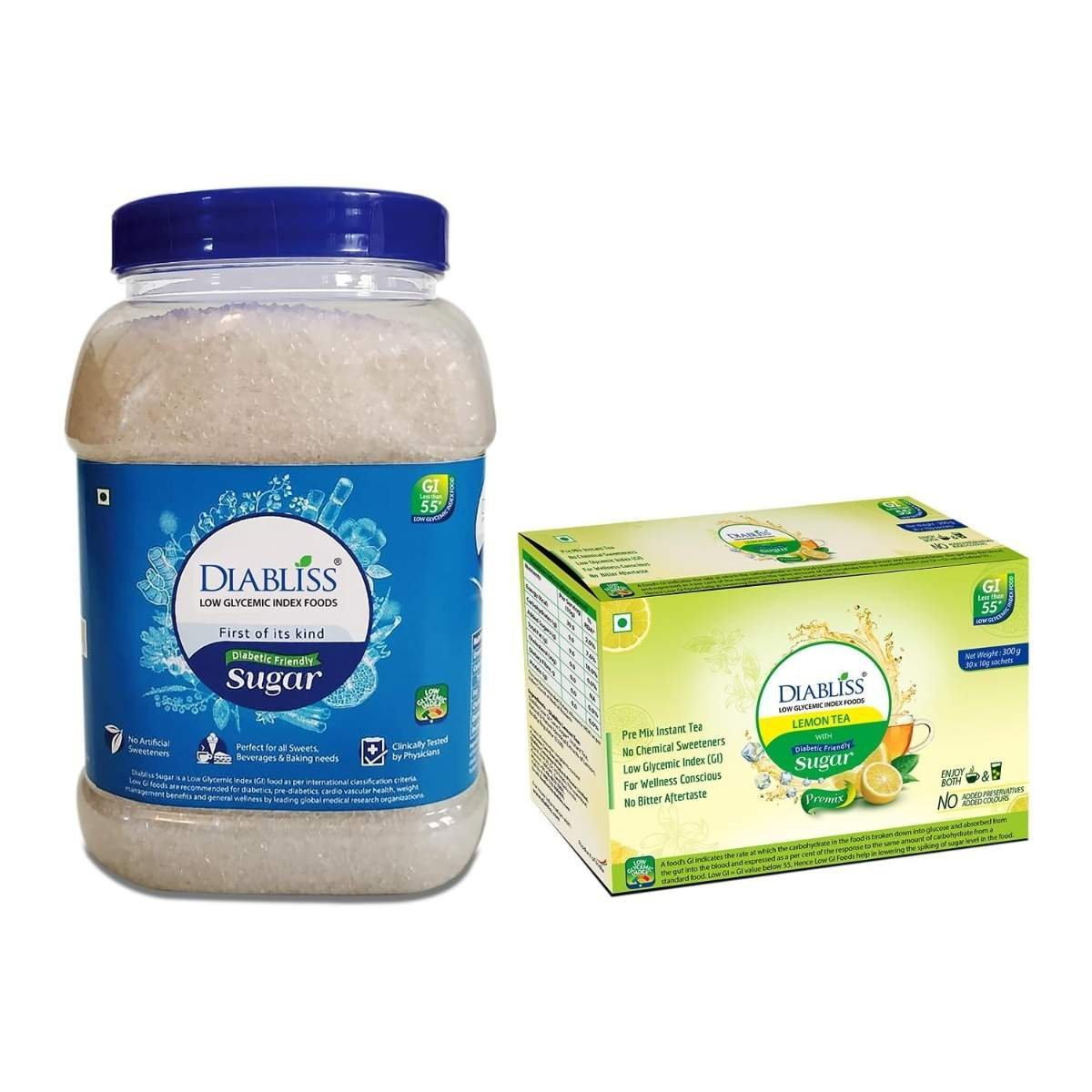 uk71uCmmRvkjL-1-1.jpg DiaBliss Diabetic Friendly Herbal Cane Sugar Jar + Herbal Diabetic Friendly Lemon Tea 300g Sachet Box Pack of 1 - Image 1