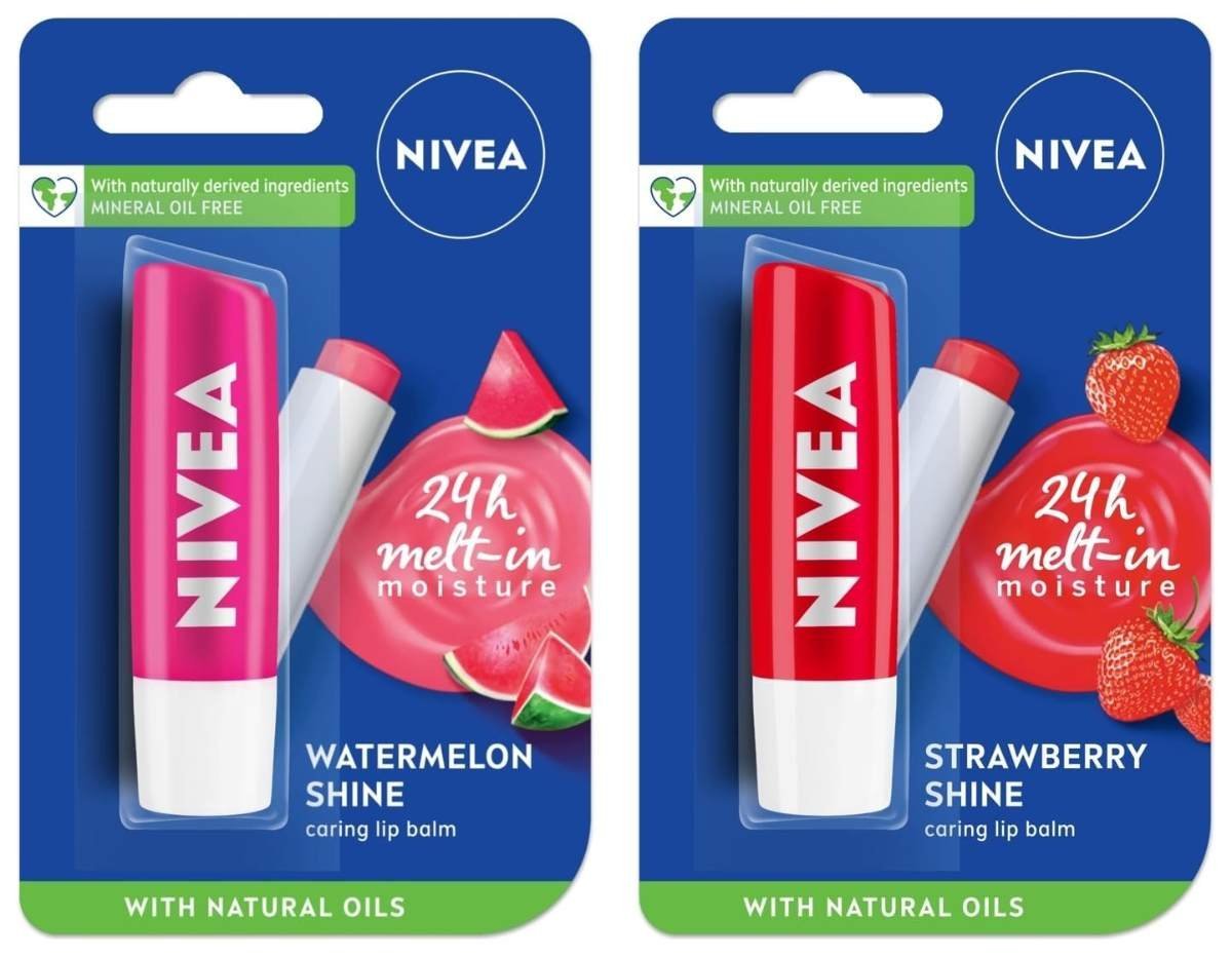 uk71ul2iQXB4L-1-1.jpg NIVEA Lip Balm, Fruity Strawberry Shine & NIVEA Lip Balm, Fruity Watermelon Shine,4.8 g (Pack of 2) - Fast UK Delivery - Image 1