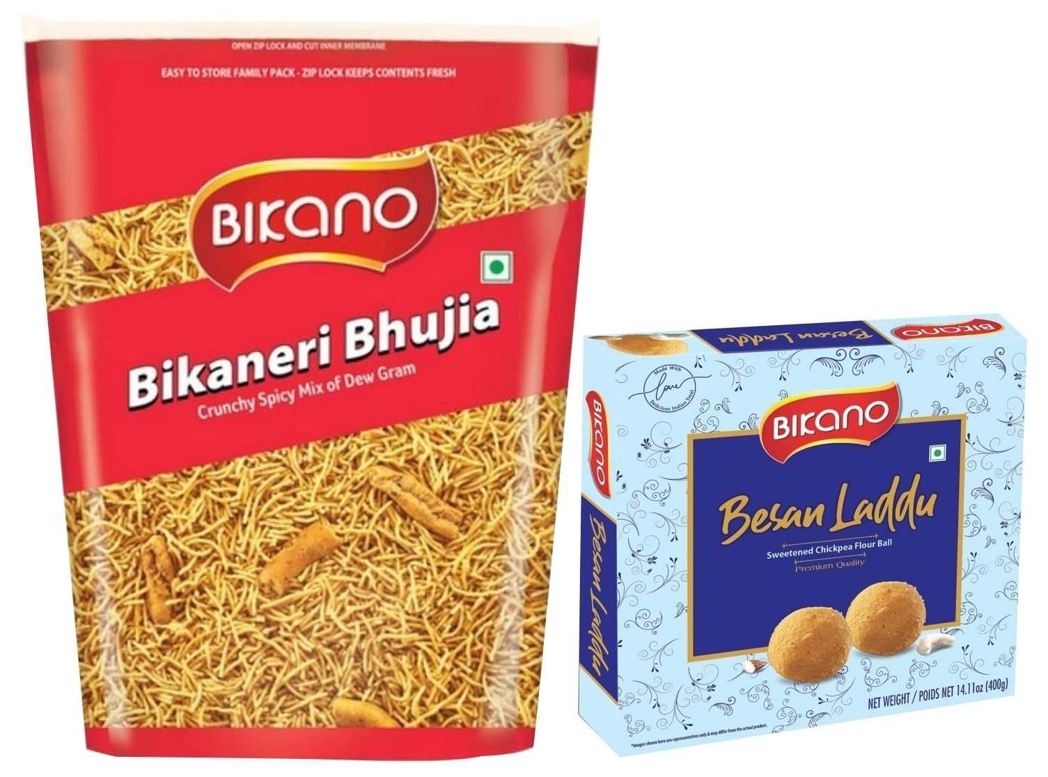 uk71vXz2HUuoL-1-1.jpg Bikano Bikaneri Bhujia 1 kg & Bikano Besan Laddu Spl, 400 gram box - Fast UK Delivery - Image 1