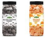 Organic Bites Combo of Black Pepper Candy and Orange Candy 200 gm each (Total 400 gm Jar Pack) - Fast UK Delivery