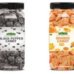 Organic Bites Combo of Black Pepper Candy and Orange Candy 200 gm each (Total 400 gm Jar Pack) - Fast UK Delivery