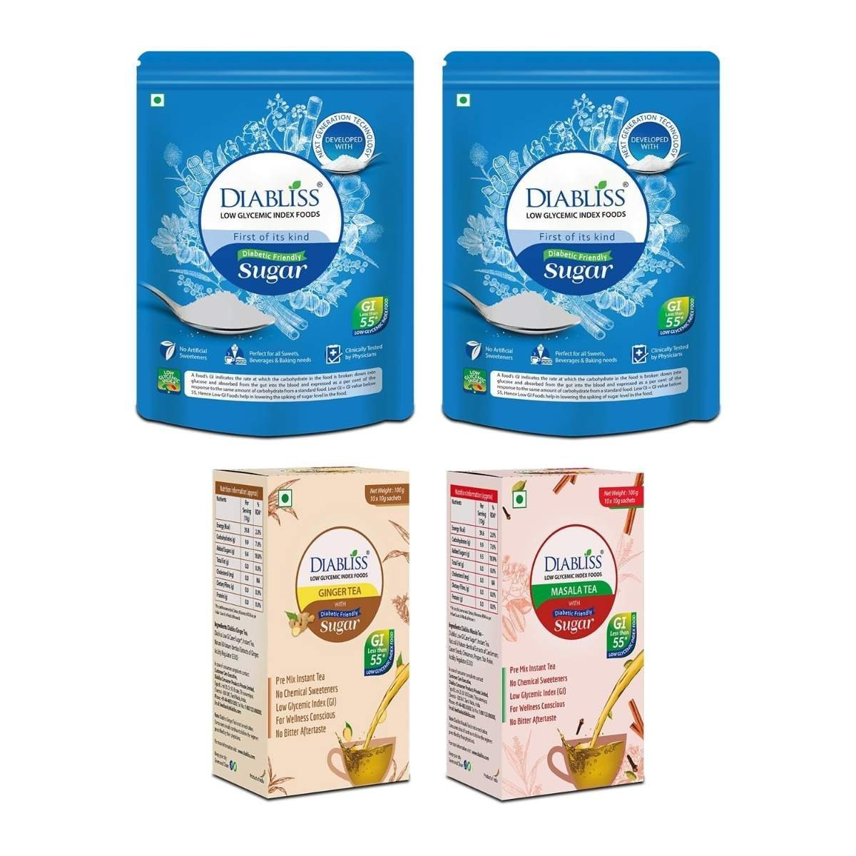 uk71wWjNWMj5L-1-1.jpg Diabliss Diabetic Friendly Sugar Pouch pack of 2, Masala & Ginger Tea Premixes Combo Pack - Low Glycemix Index Diabetic Friendly - Image 1
