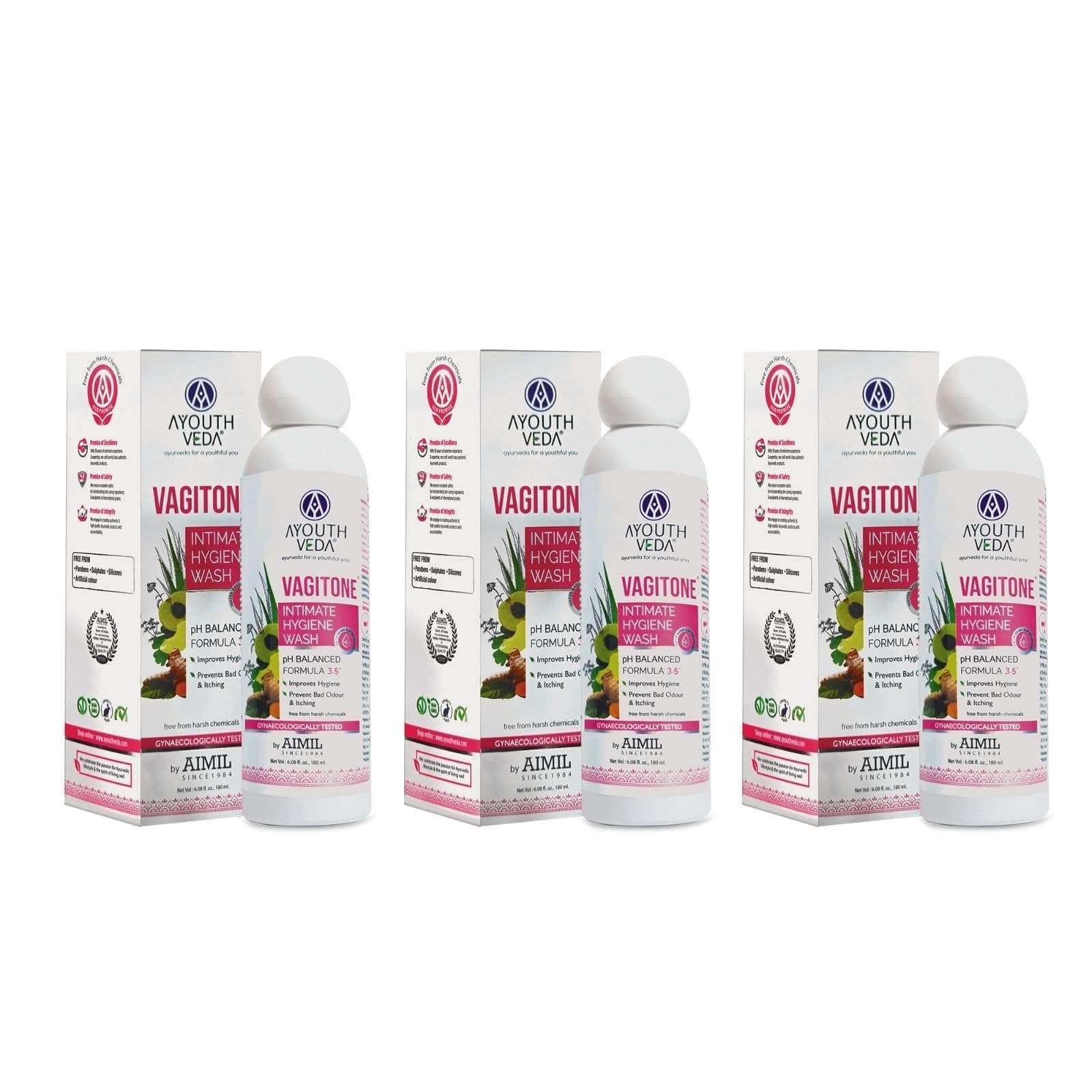 uk71wjvQPN5cL-1-1.jpg Ayouthveda Vagitone Intimate Hygiene Wash For Women | Enriched With Aloe Vera, Amla & Green Tea | PH Balancing Formula, Prevents Dryness, Itchiness & Bad Odor (Pack Of 3-180ml each) - Fast UK Delivery - Image 1