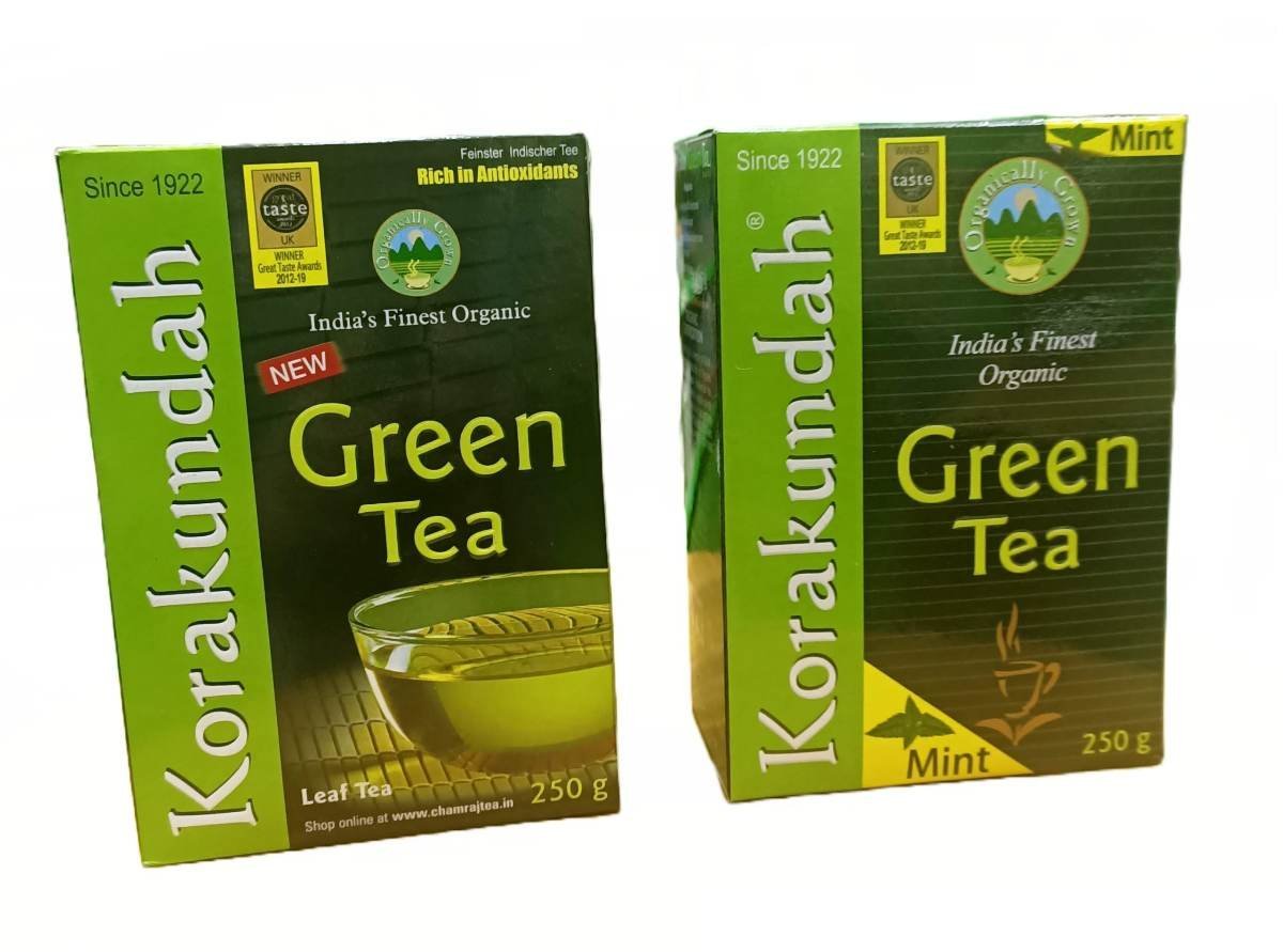 uk71xRtK9fwtL-1.jpg KORAKUNDAH Organic Green Tea 250 g | Organic Green Tea (Mint) 250 g | Pack of 2 | Total 500 g | India's Finest Organic Green Tea | Chamraj Nilgiri Tea - Fast UK Delivery - Image 1