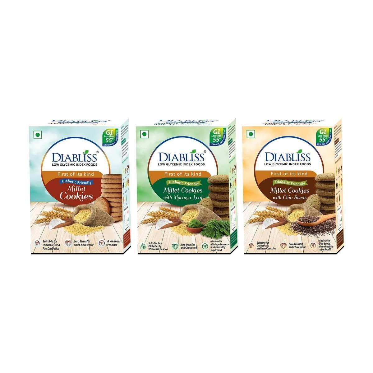uk71xSticQAYL-1-1.jpg Diabliss Diabetic Friendly Low Gi Millet Cookies. (Combo, 360 Gram) - Moringa Leaf, Combo - Image 1