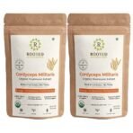 Rooted Actives Cordyceps Mushroom Extract powder (45 g) |Energy, Stamina & Endurance | Supports Testosterone, Virility, Lung health, USDA Organic, 20% Beta Glucans (Pack of 2) - Fast UK Delivery